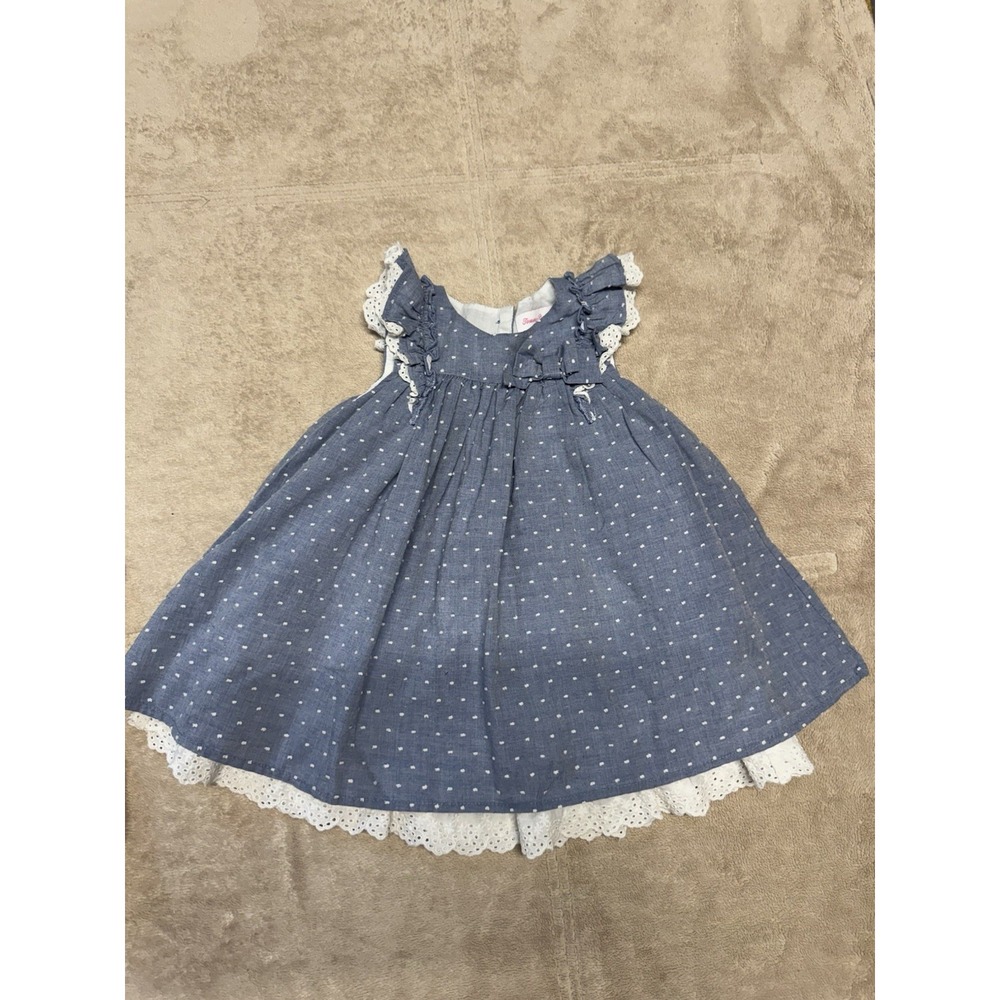 Tommy Bahama Baby Girl Dress Set 12M Floral Lace Tiered Blue Polka Dot Eyelet - Picture 7 of 12